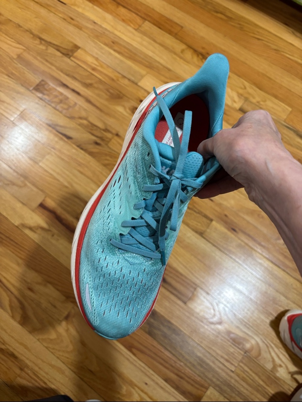 Hoka Clifton Blue Running Shoes with Coral accents - Picture 6 of 11